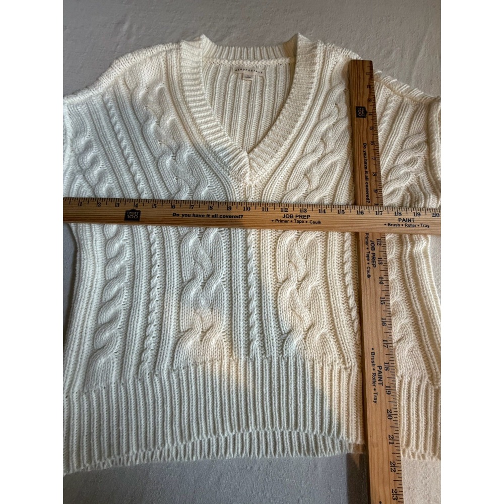 Aeropostale Cable Knit Sweater Cream V Neck Oversized Rory Gilmore Inspired Sz S - Picture 3 of 6